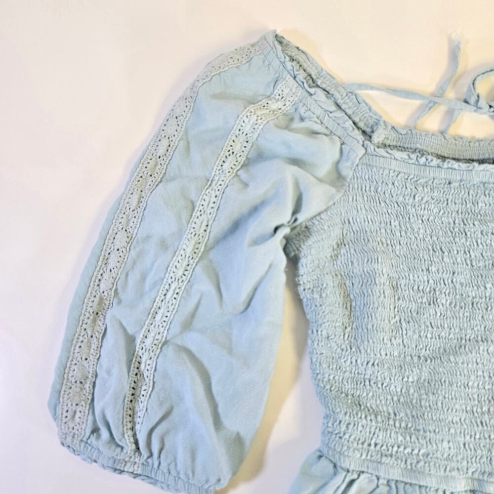 Japna Light Blue Lace Accents Balloon Sleeve Peplum Blouse size Medium - Picture 3 of 7